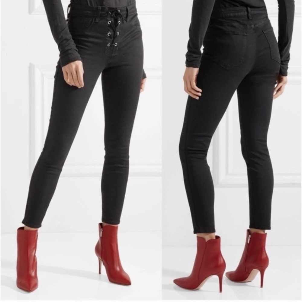 L'Agence Cherie Jeans Womens 31 Black Coated High Rise Skinny Lace Up Denim